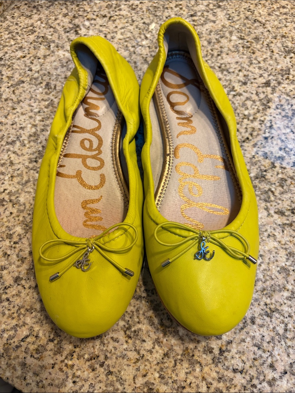 Sam Edelman Bright Yellow Leather Bow Ballet Flats
